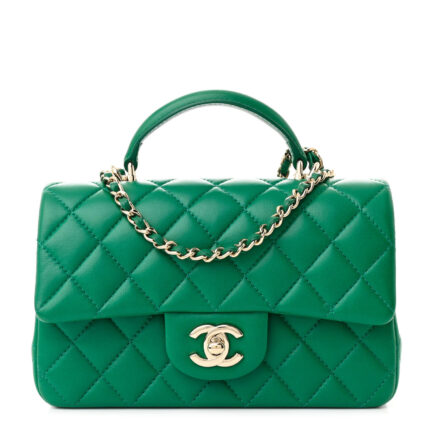 Lambskin Quilted Mini Top Handle Rectangular Flap Green