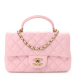 Lambskin Quilted Mini Top Handle Rectangular Flap Light Pink - Image 13