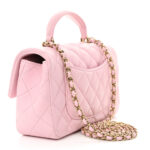 Lambskin Quilted Mini Top Handle Rectangular Flap Light Pink - Image 14