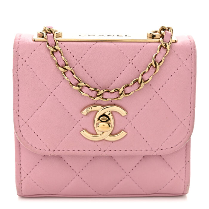 Lambskin Quilted Mini Trendy CC Clutch With Chain Light Pink - Image 1