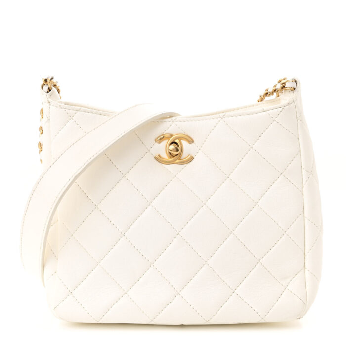 Lambskin Quilted Multi Chain Hobo White - Image 1