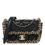 Lambskin Quilted Pearl Edge Mini Rectangular Flap Bag Black - Image 12
