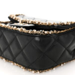 Lambskin Quilted Pearl Edge Mini Rectangular Flap Bag Black - Image 9