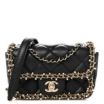 Lambskin Quilted Pearl Edge Mini Rectangular Flap Bag Black