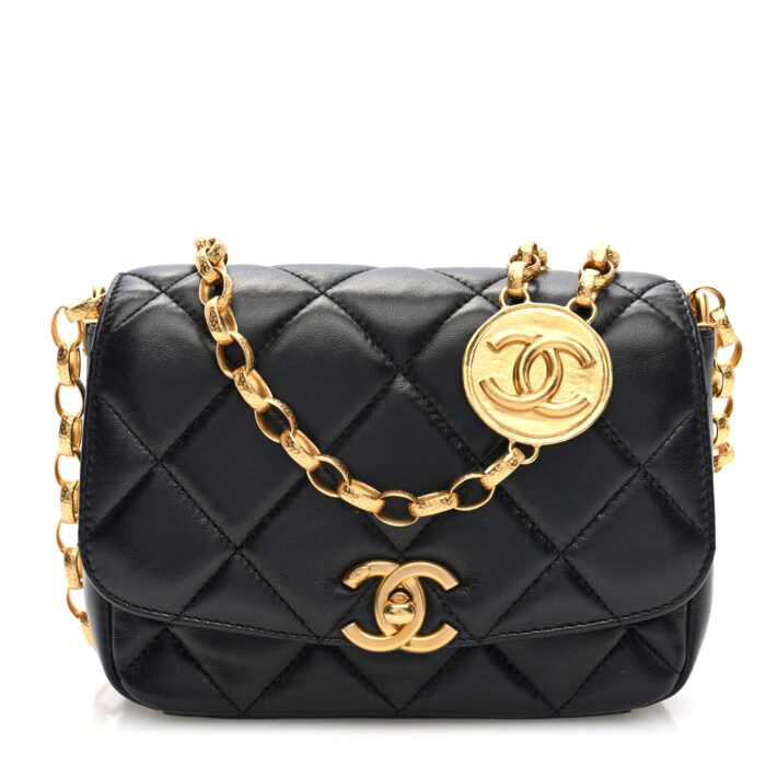 Lambskin Quilted Small CC Coin Flap Bag Black - Image 1