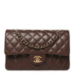 Lambskin Quilted Small Double Flap Dark Brown - Image 4
