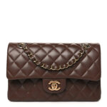 Lambskin Quilted Small Double Flap Dark Brown