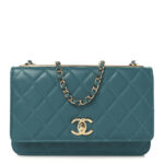 Lambskin Quilted Trendy CC Wallet On Chain WOC Green - Image 12