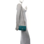 Lambskin Quilted Trendy CC Wallet On Chain WOC Green - Image 2