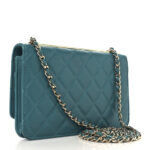 Lambskin Quilted Trendy CC Wallet On Chain WOC Green - Image 3