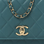 Lambskin Quilted Trendy CC Wallet On Chain WOC Green - Image 9
