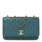 Lambskin Quilted Trendy CC Wallet On Chain WOC Green