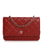 Lambskin Quilted Wallet On Chain WOC Red - Image 14
