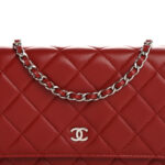 Lambskin Quilted Wallet On Chain WOC Red - Image 4