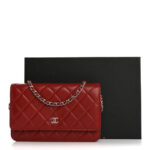 Lambskin Quilted Wallet On Chain WOC Red - Image 13