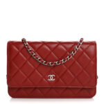 Lambskin Quilted Wallet On Chain WOC Red