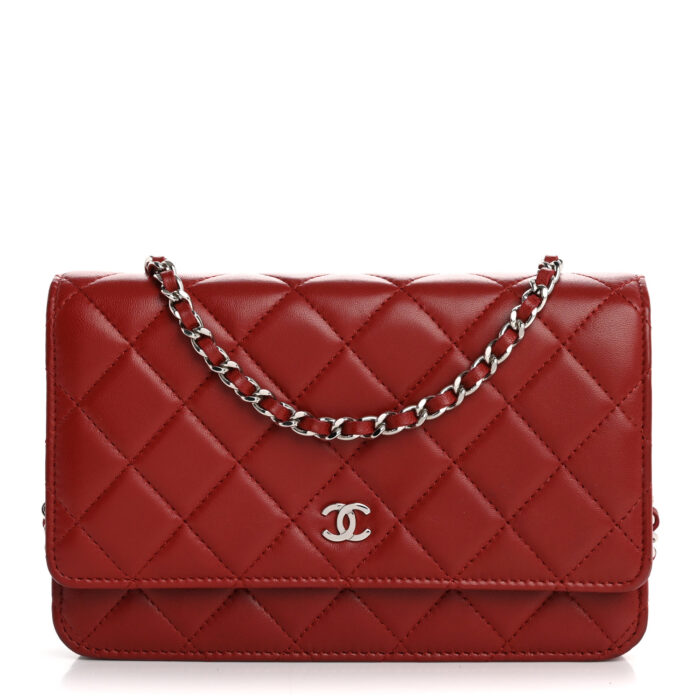 Lambskin Quilted Wallet On Chain WOC Red - Image 1