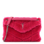 Merino Shearling Lambskin Quilted Small Loulou Puffer Monogram Chain Satchel Fuchsia - Image 11