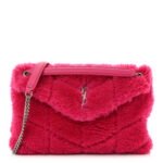 Merino Shearling Lambskin Quilted Small Loulou Puffer Monogram Chain Satchel Fuchsia