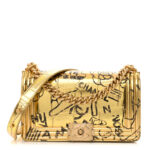 Metallic Calfskin Crocodile Embossed Graffiti Medium Cocodile Boy Flap Gold - Image 12