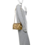 Metallic Calfskin Crocodile Embossed Graffiti Medium Cocodile Boy Flap Gold - Image 2