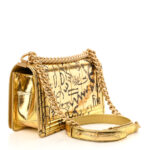 Metallic Calfskin Crocodile Embossed Graffiti Medium Cocodile Boy Flap Gold - Image 3