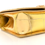 Metallic Calfskin Crocodile Embossed Graffiti Medium Cocodile Boy Flap Gold - Image 9