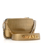 Metallic Calfskin Crocodile Embossed Small Gabrielle Clutch With Chain Gold - Image 3