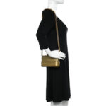 Metallic Calfskin Crocodile Embossed Small Gabrielle Clutch With Chain Gold - Image 2