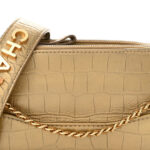 Metallic Calfskin Crocodile Embossed Small Gabrielle Clutch With Chain Gold - Image 10
