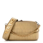 Metallic Calfskin Crocodile Embossed Small Gabrielle Clutch With Chain Gold