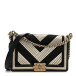 Metallic Calfskin Pleated Medium Boy In Rome Flap Black Gold - Image 10