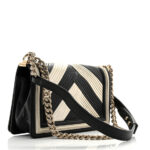 Metallic Calfskin Pleated Medium Boy In Rome Flap Black Gold - Image 3