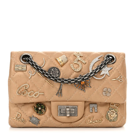 Metallic Calfskin Quilted Lucky Charms 2.55 Reissue 224 Flap Gold