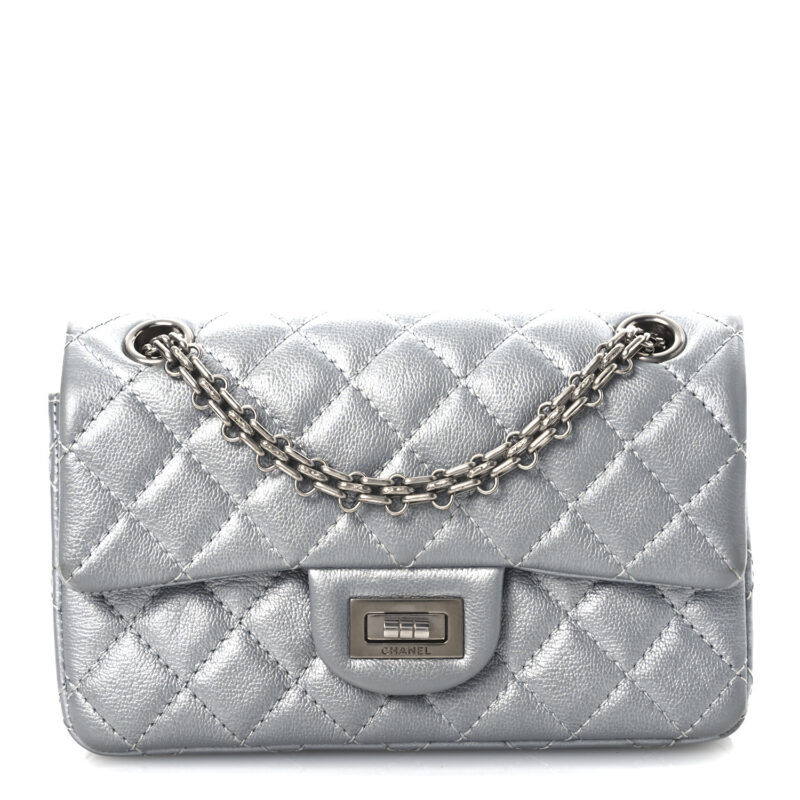 Metallic Grained Calfskin Quilted 2.55 Reissue Mini Flap Silver