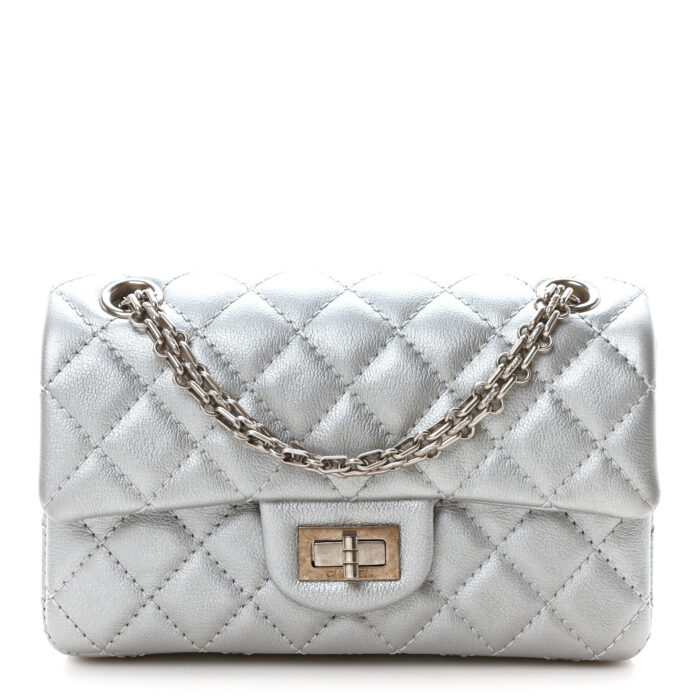 Metallic Grained Calfskin Quilted 2.55 Reissue Mini Flap Silver