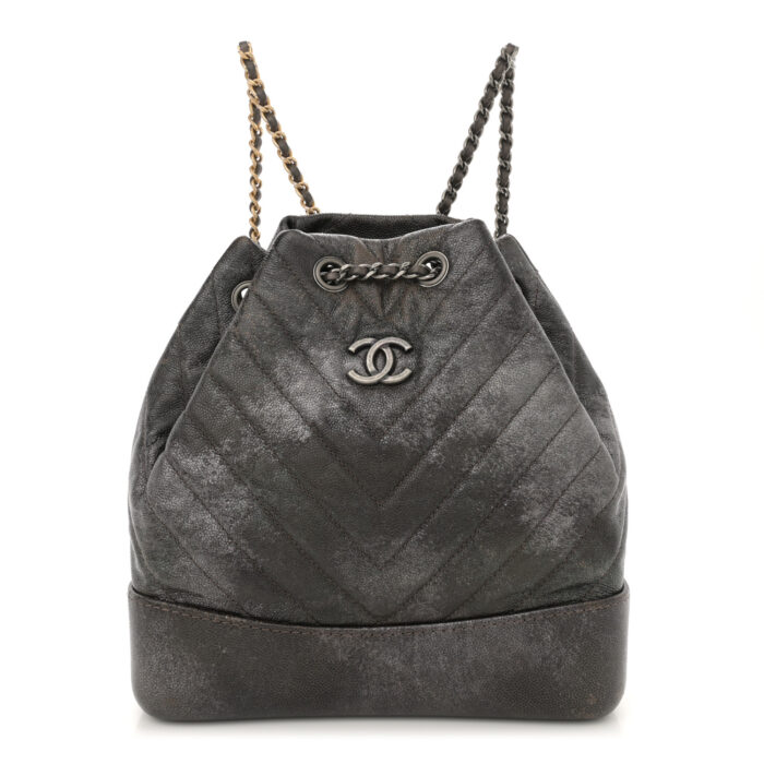 Metallic Grained Goatskin Gabrielle Backpack Dark Silver Gold - Image 1
