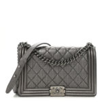 Metallic Lambskin Perforated New Medium Boy Flap Dark Silver - Image 9