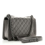 Metallic Lambskin Perforated New Medium Boy Flap Dark Silver - Image 10