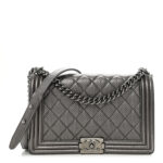 Metallic Lambskin Perforated New Medium Boy Flap Dark Silver