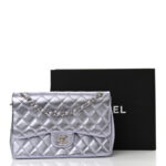 Metallic Lambskin Quilted Jumbo Double Flap Light Purple - Image 12