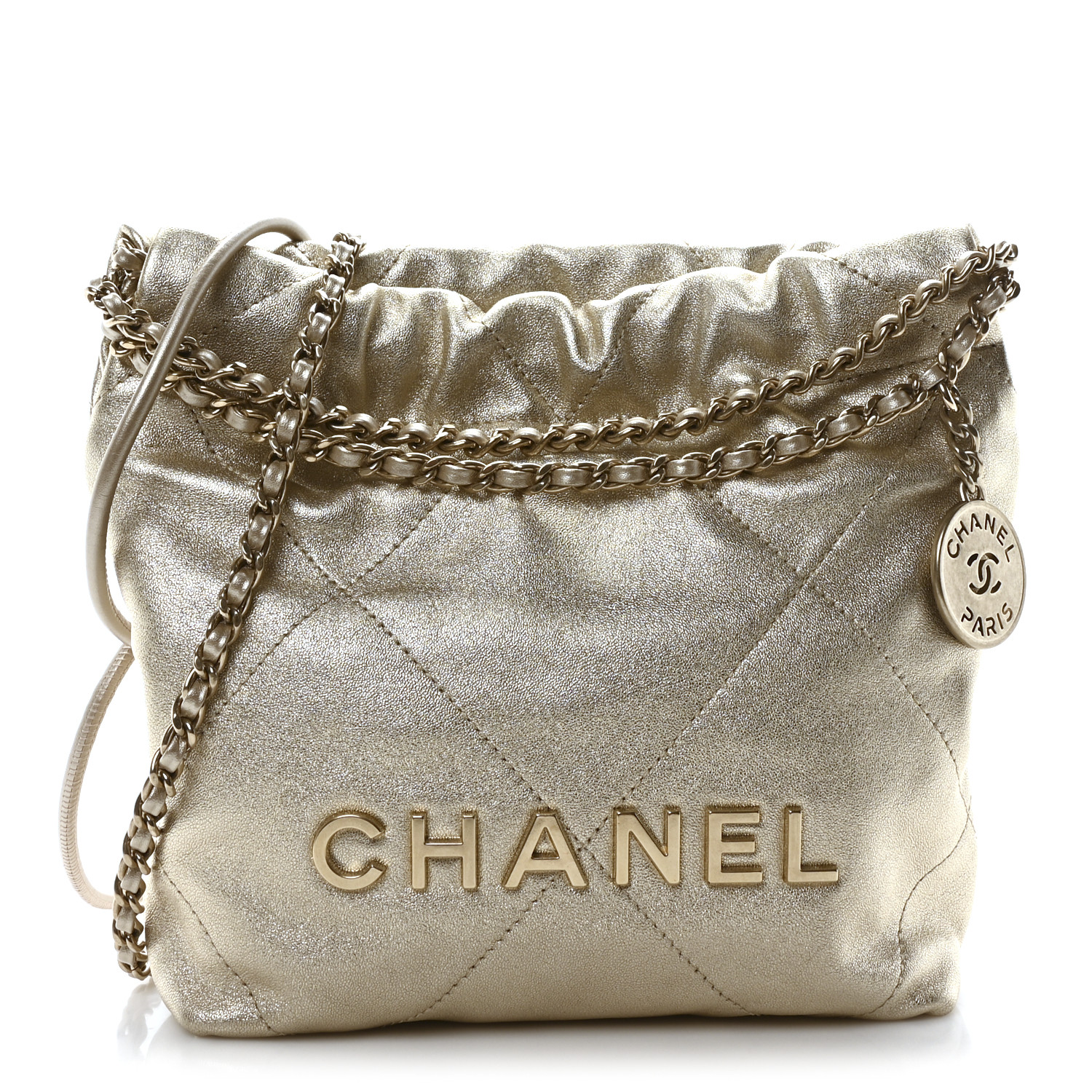 Metallic Lambskin Quilted Mini Chanel 22 Golden11 Metallic Lambskin Quilted Mini Chanel 22 Golden - Image 1