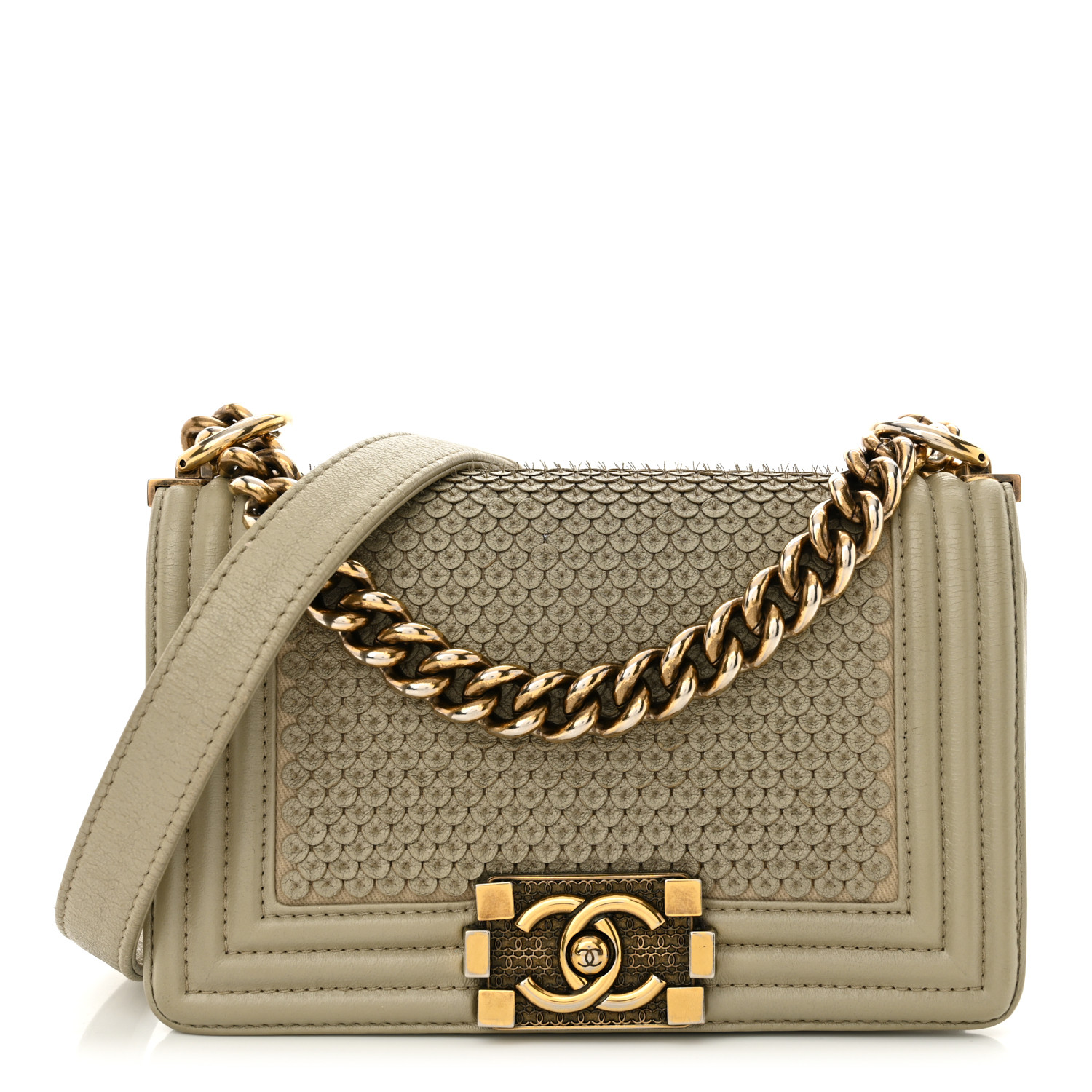 Metallic Lambskin Small Scaled Boy Flap Gold12 Metallic Lambskin Small Scaled Boy Flap Gold - Image 1