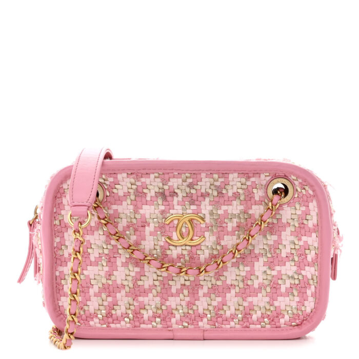 Metallic Lambskin Viscose Woven Camera Case Rose Beige - Image 1