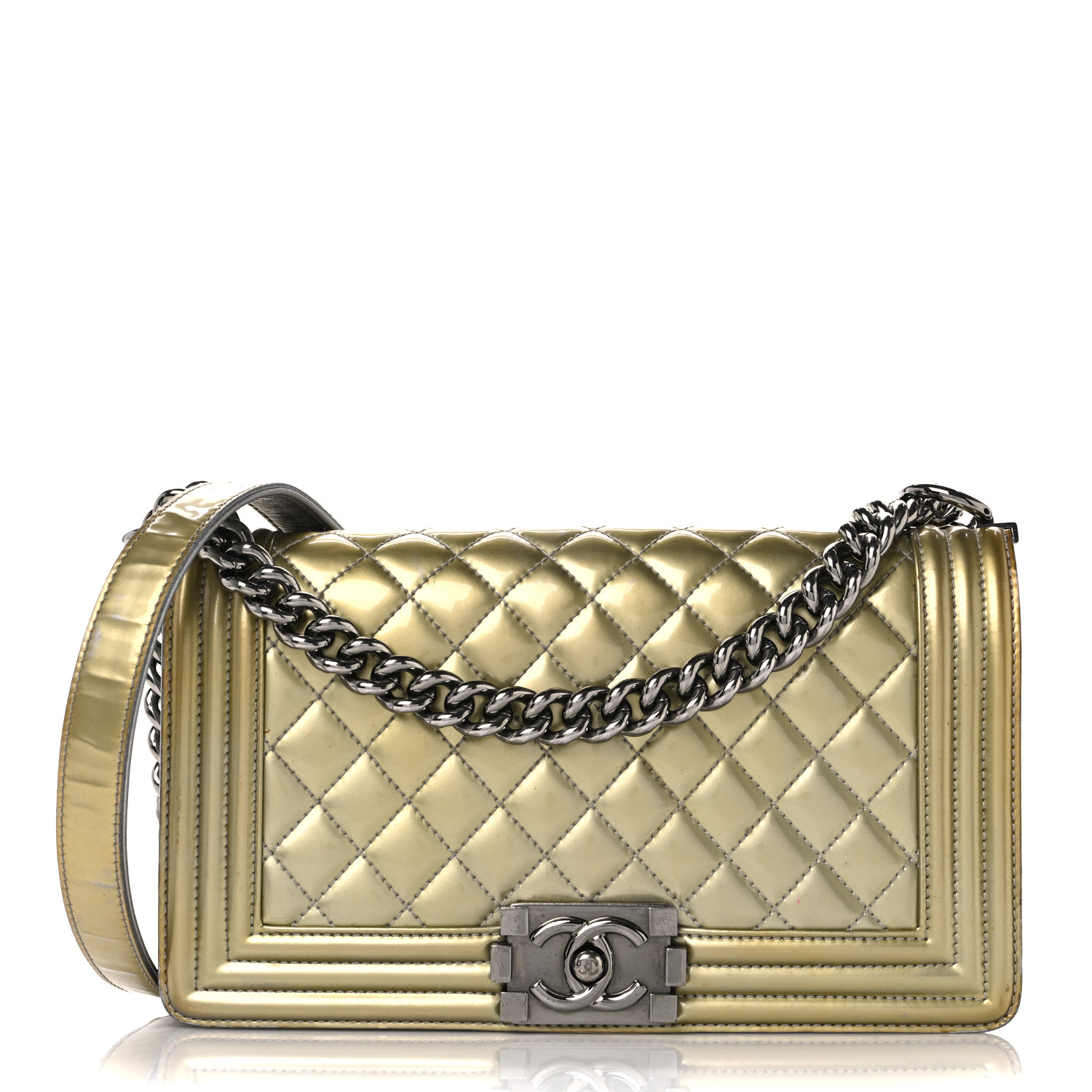 Metallic Patent Calfskin Quilted Medium Boy Flap Silver14 Metallic Patent Calfskin Quilted Medium Boy Flap Silver - Image 1