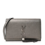 Metallic Smooth Calfskin Classic Monogram Kate Tassel Chain Wallet Grey