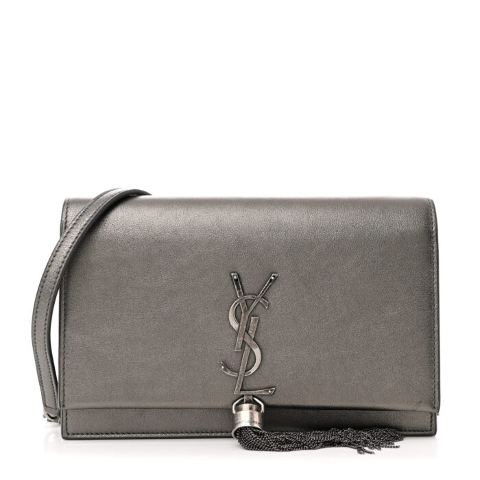 Metallic Smooth Calfskin Classic Monogram Kate Tassel Chain Wallet Grey - Image 1