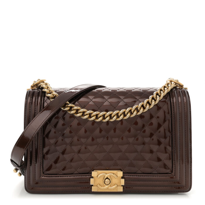 Patent Calfskin New Medium Boy Flap Dark Red - Image 1