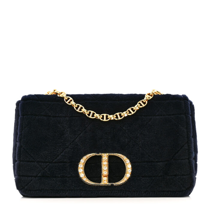 Rabbit Fur Alligator Crystal Cannage Medium Caro Bag Navy - Image 1