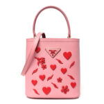 Saffiano City Calf Heart & Flower Small Panier Bucket Bag Pink Red